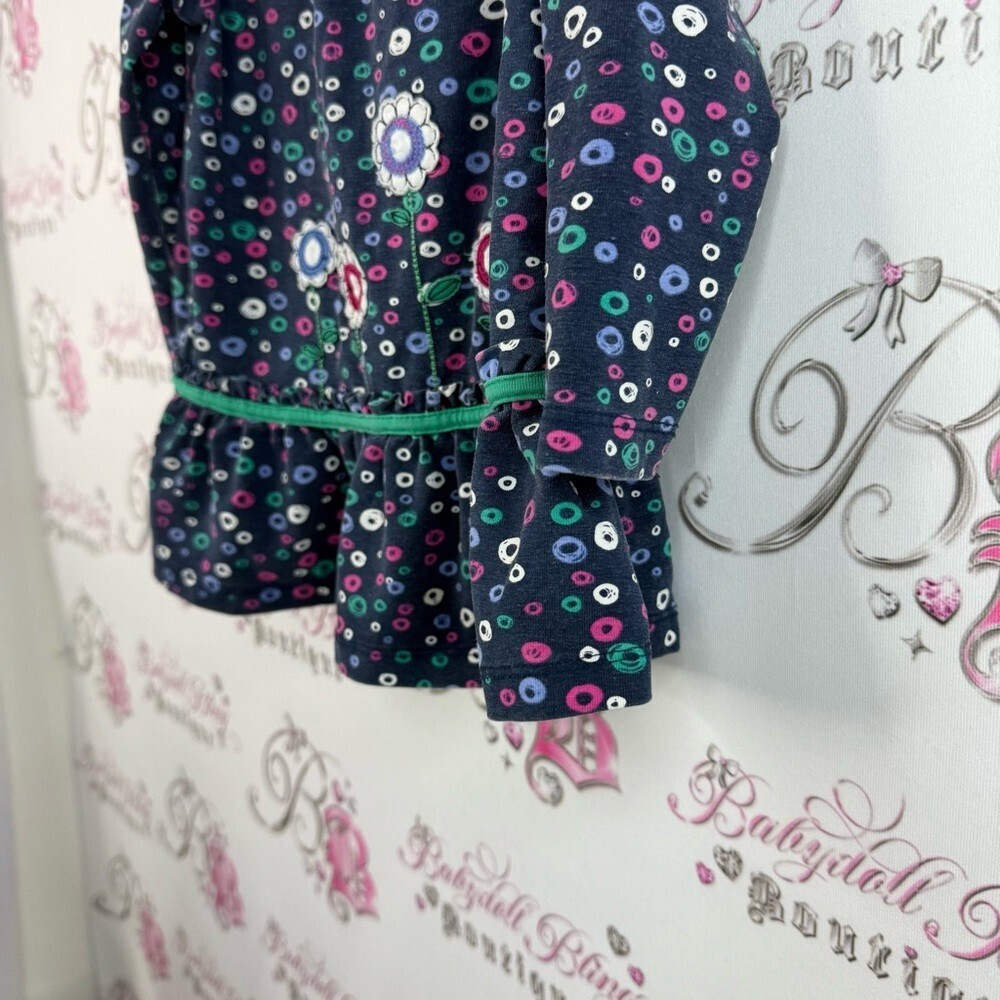 Boboli dress ruffles floral flowers embroidered pink navy Baby Polka Dot Outfit - Picture 3 of 16